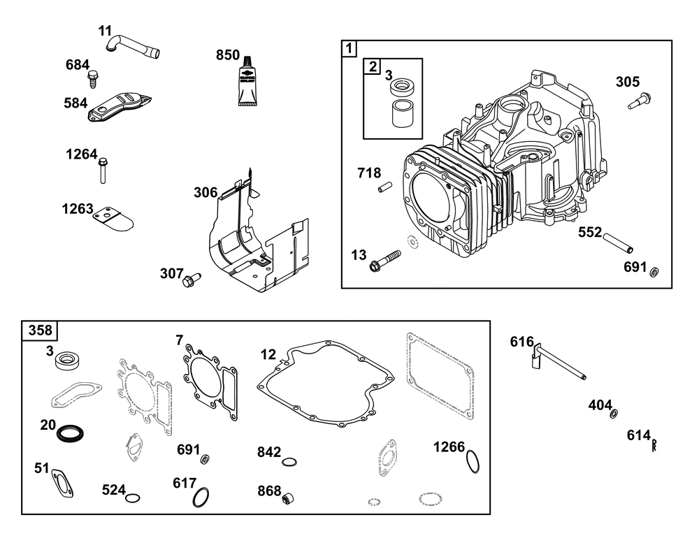 Cylinder Group Diagram and Parts List for 31R907-0110-G1 200000 - 399999 Briggs and Stratton Engine